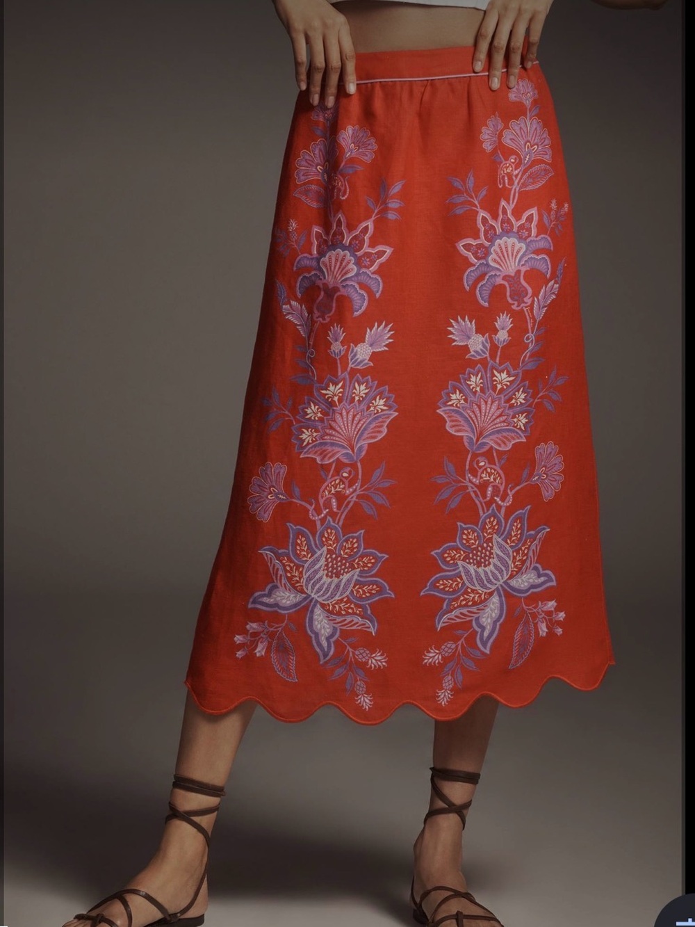 Farm Rio Porcelain Garden Floral Linen Maxi Skirt